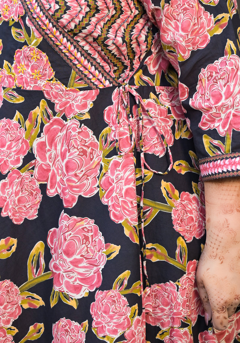 Light Pink Printed Cotton Angarkha Kurta Pant Dupatta Set for Women (Plus Size)