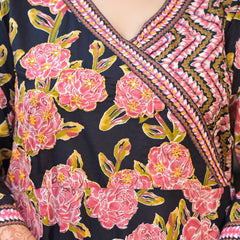 Light Pink Printed Cotton Angarkha Kurta Pant Dupatta Set for Women (Plus Size)