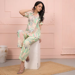 Beige Cotton Co-Ord Set with Palazzo Pants