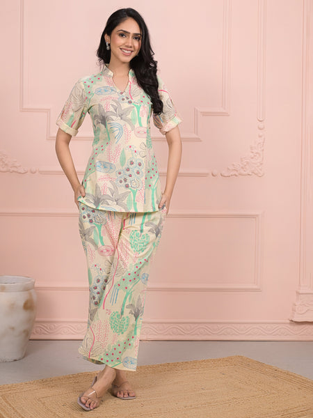 Beige Cotton Co-Ord Set with Palazzo Pants