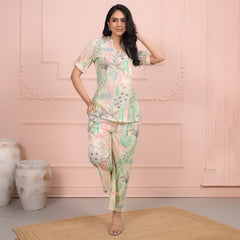 Beige Cotton Co-Ord Set with Palazzo Pants