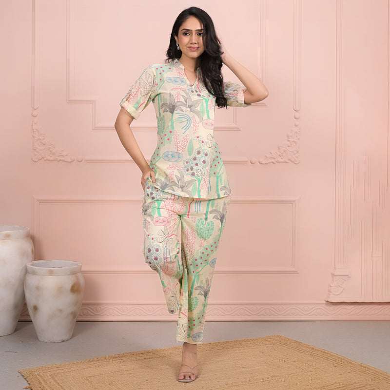 Beige Cotton Co-Ord Set with Palazzo Pants