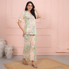 Beige Cotton Co-Ord Set with Palazzo Pants