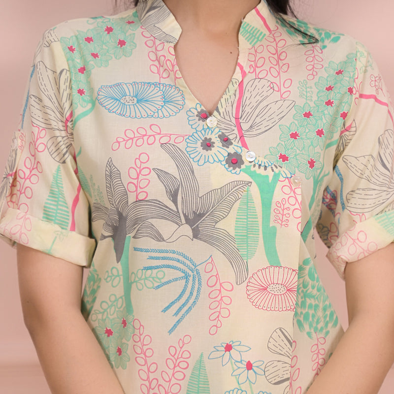 Beige Cotton Co-Ord Set with Palazzo Pants