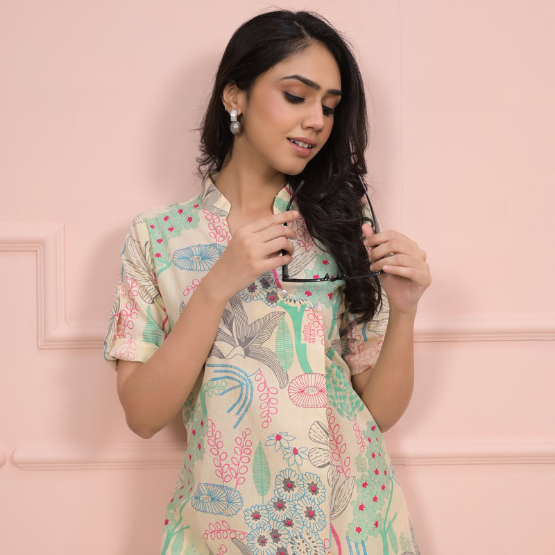 Beige Cotton Co-Ord Set with Palazzo Pants