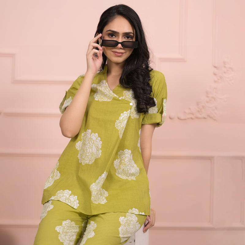Light Green Cotton Angrakha Co-Ord Set