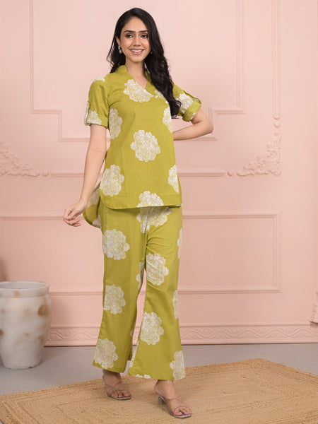 Light Green Cotton Angrakha Co-Ord Set