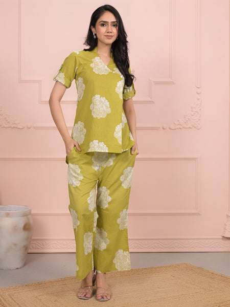 Light Green Cotton Angrakha Co-Ord Set