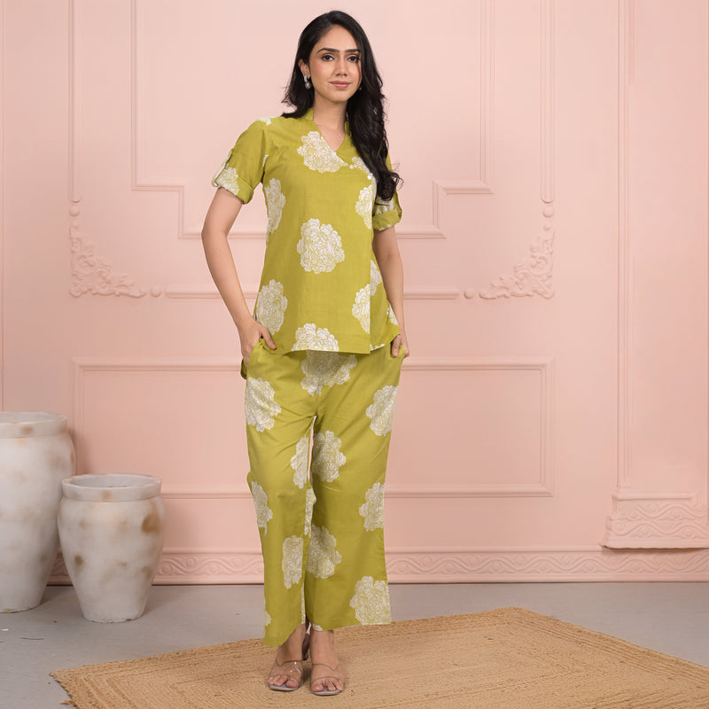 Light Green Cotton Angrakha Co-Ord Set