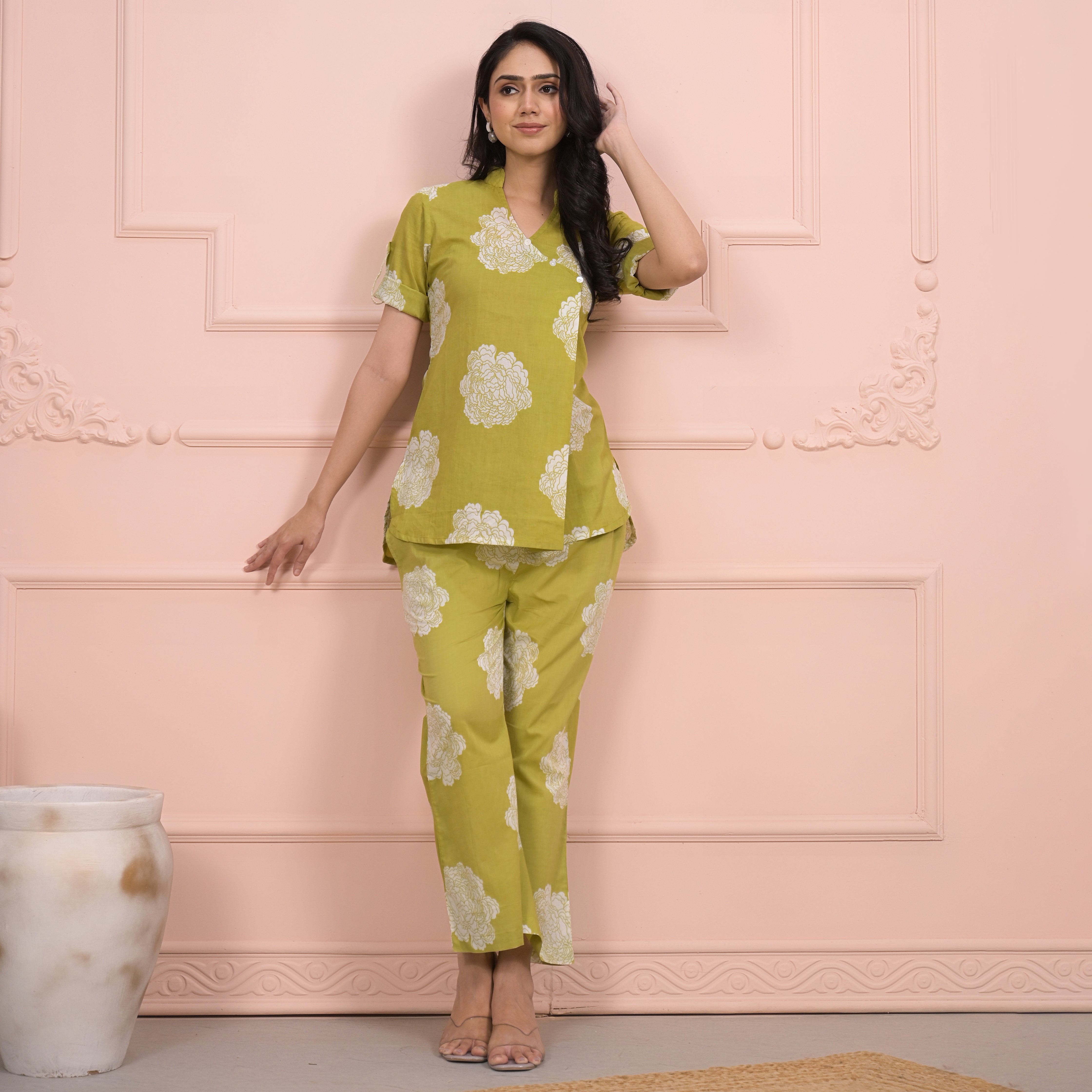 Light Green Cotton Angrakha Co-Ord Set
