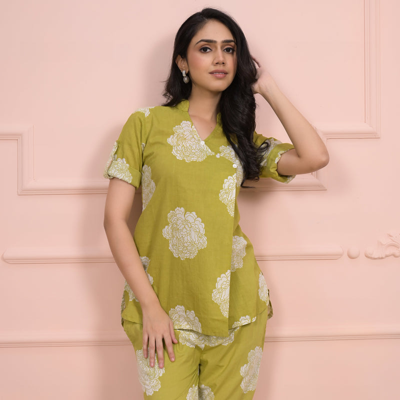 Light Green Cotton Angrakha Co-Ord Set