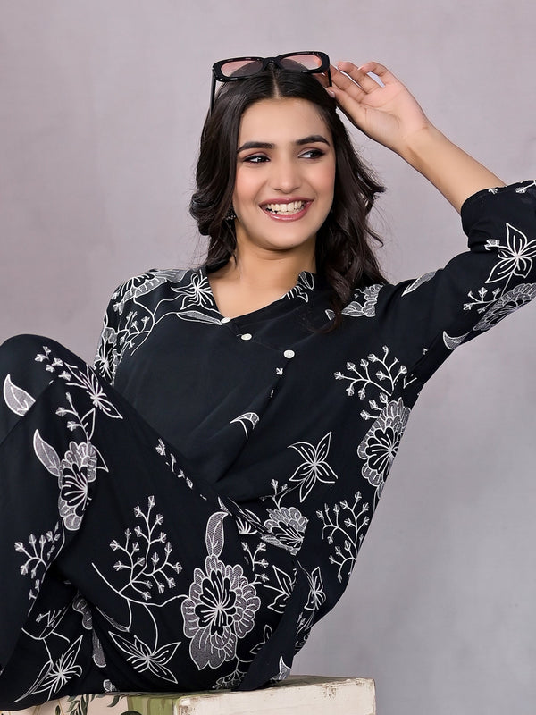Boho Floral Black Lounge Wear