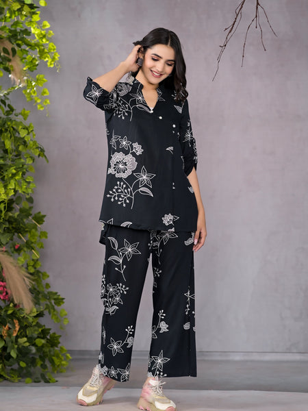 Boho Floral Black Lounge Wear