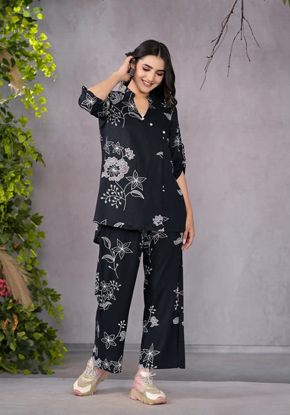 Boho Floral Black Lounge Wear