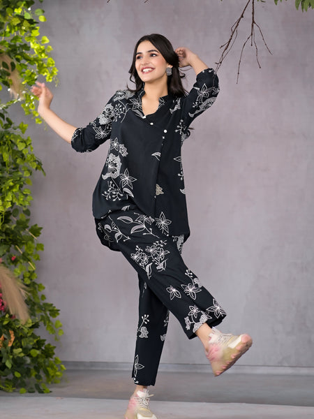 Boho Floral Black Lounge Wear