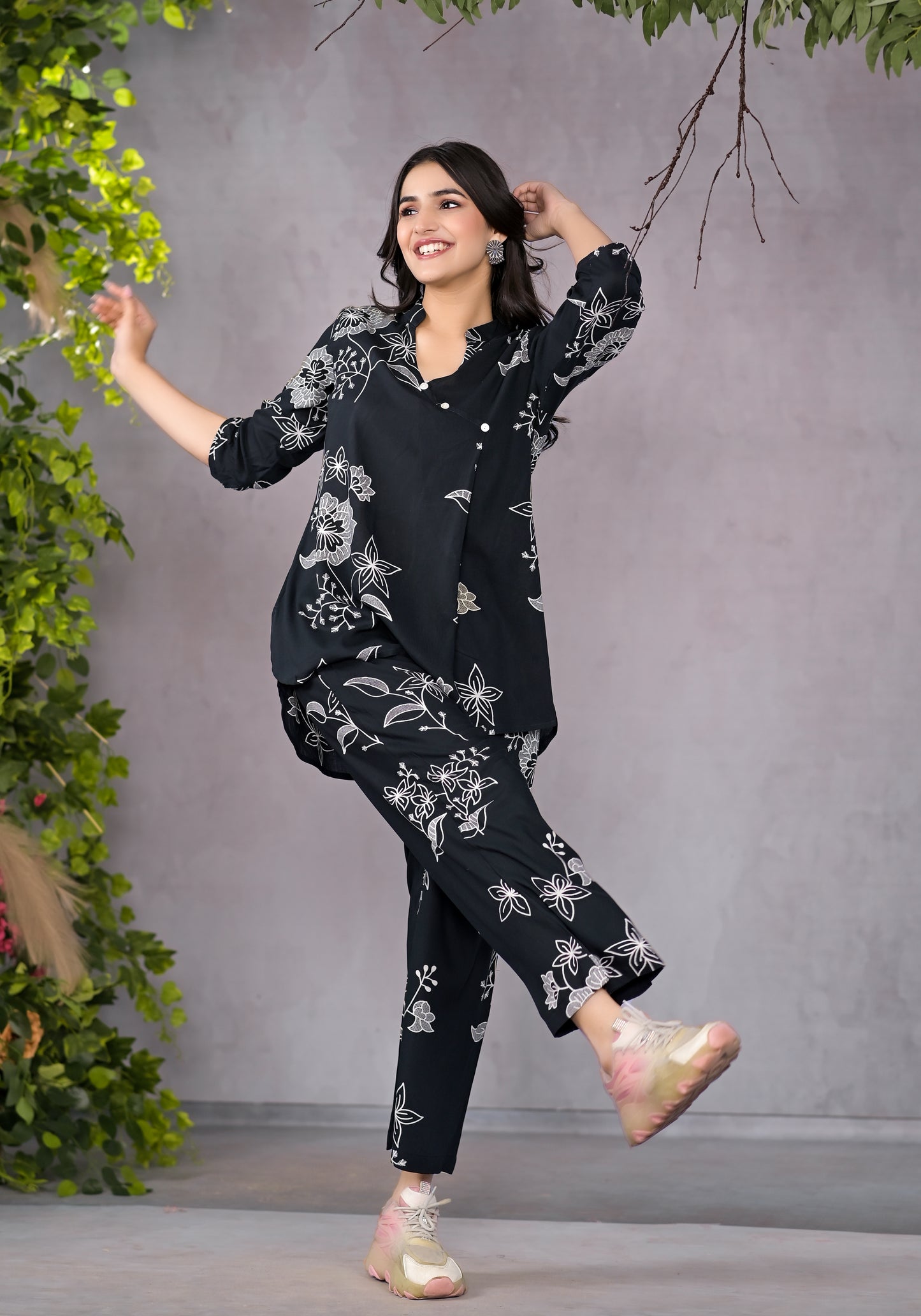 Boho Floral Black Lounge Wear