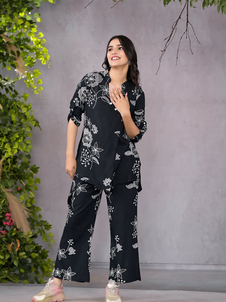 Boho Floral Black Lounge Wear