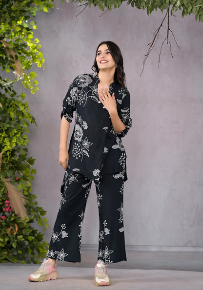 Boho Floral Black Lounge Wear