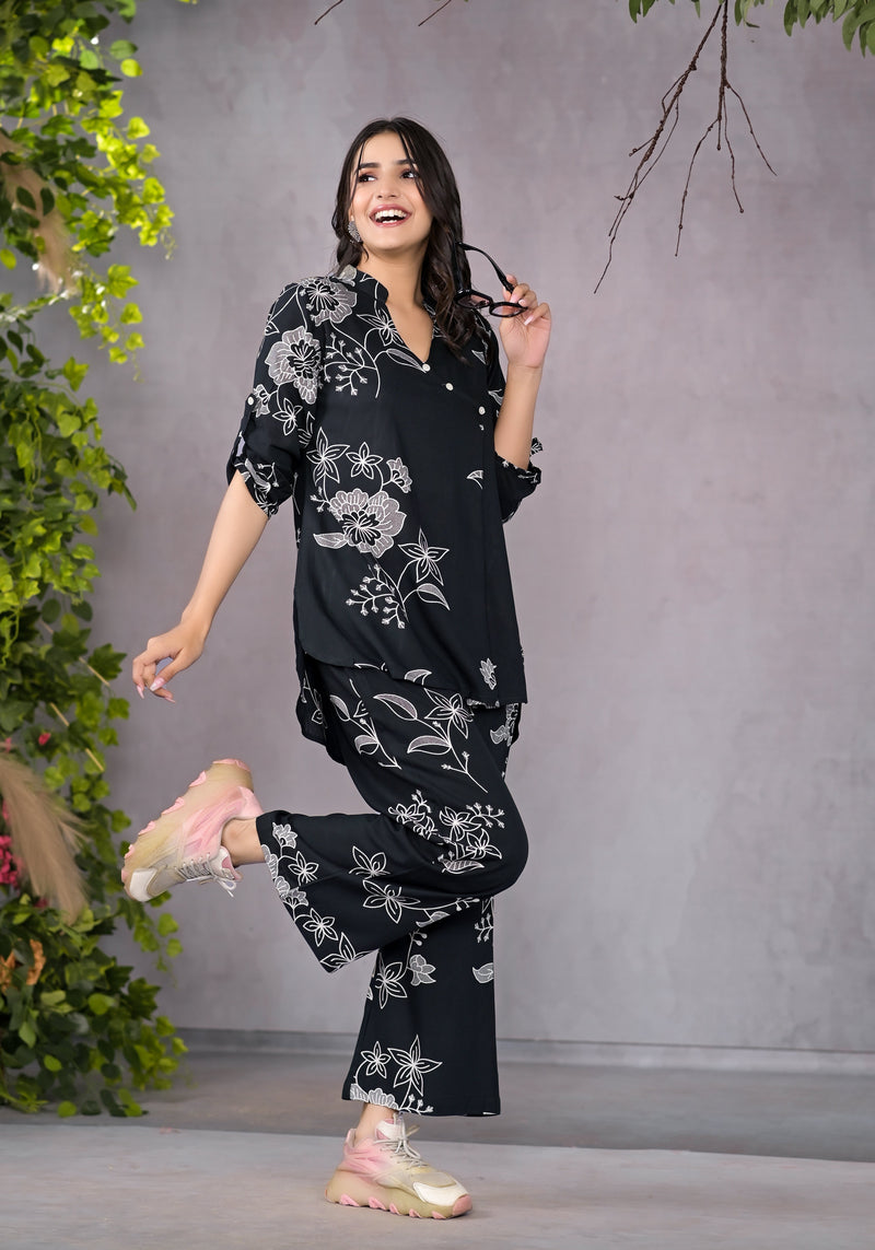 Boho Floral Black Lounge Wear