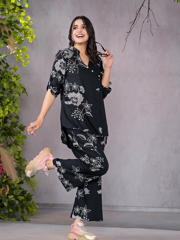Boho Floral Black Lounge Wear