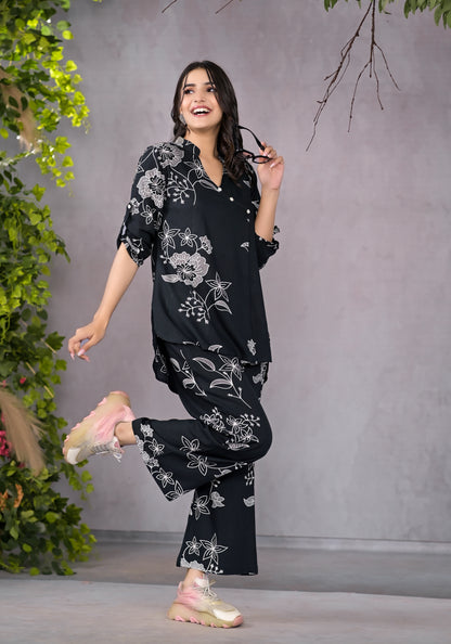 Boho Floral Black Lounge Wear