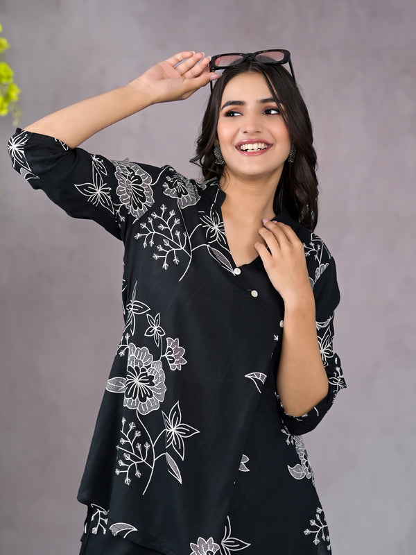 Boho Floral Black Lounge Wear