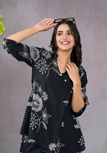 Boho Floral Black Lounge Wear