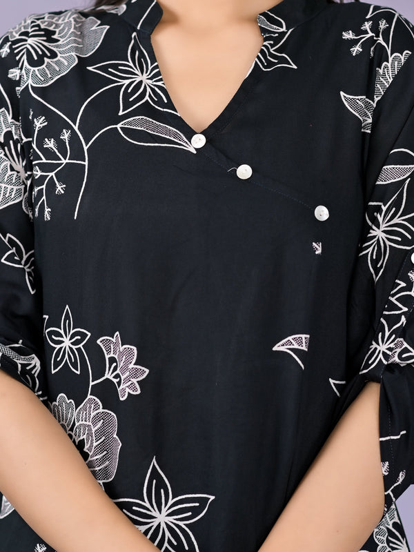 Boho Floral Black Lounge Wear