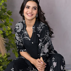 Boho Floral Black Lounge Wear
