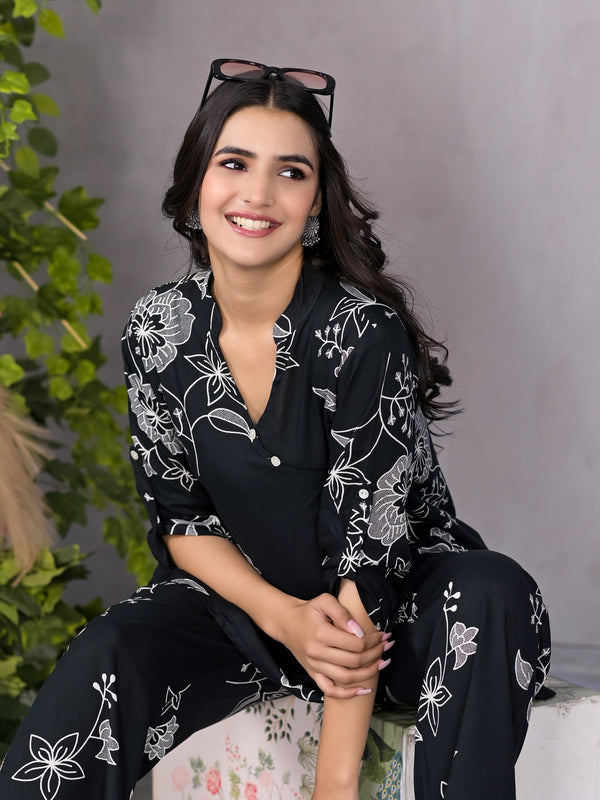 Boho Floral Black Lounge Wear