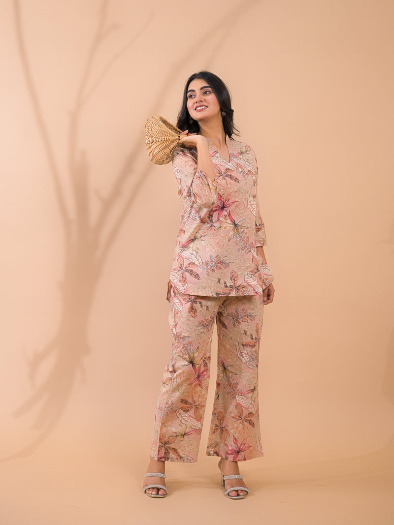 Beige Co-Ord Set with Palazzo Pants