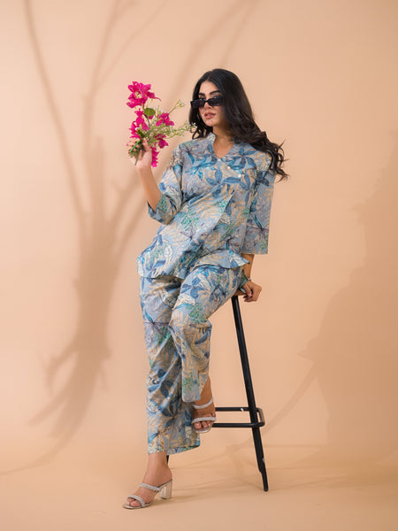 Light Blue Co-Ord Set with Palazzo Pants