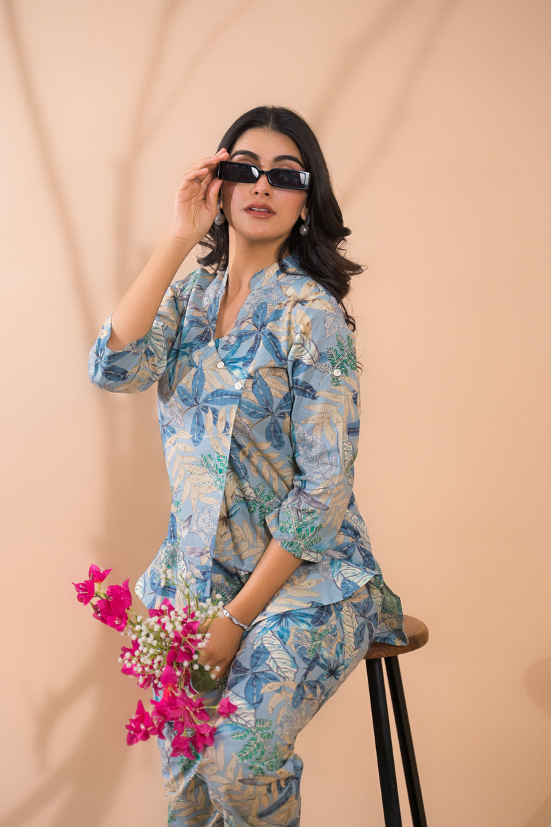 Light Blue Co-Ord Set with Palazzo Pants