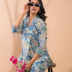 Light Blue Co-Ord Set with Palazzo Pants