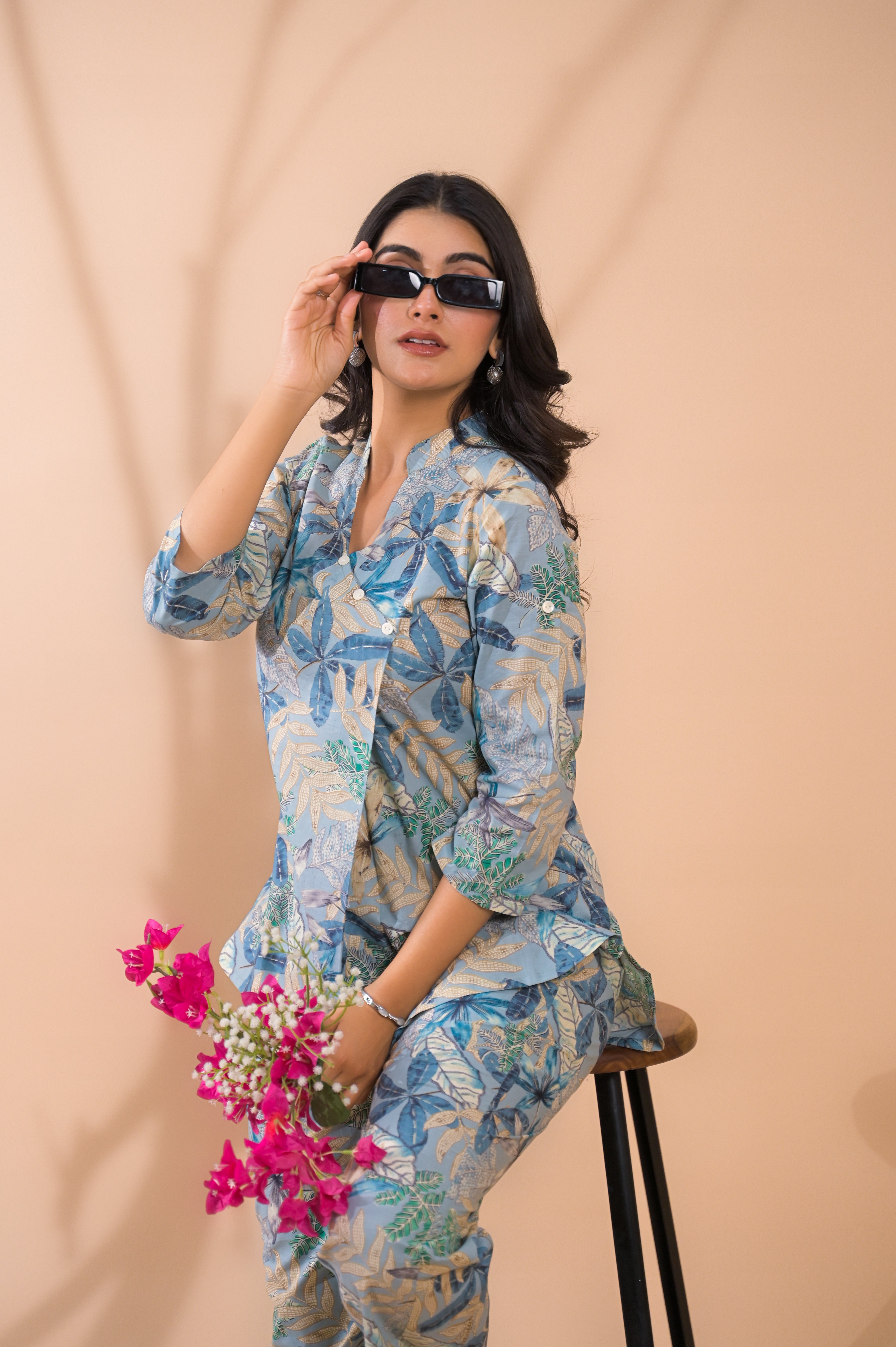 Light Blue Co-Ord Set with Palazzo Pants