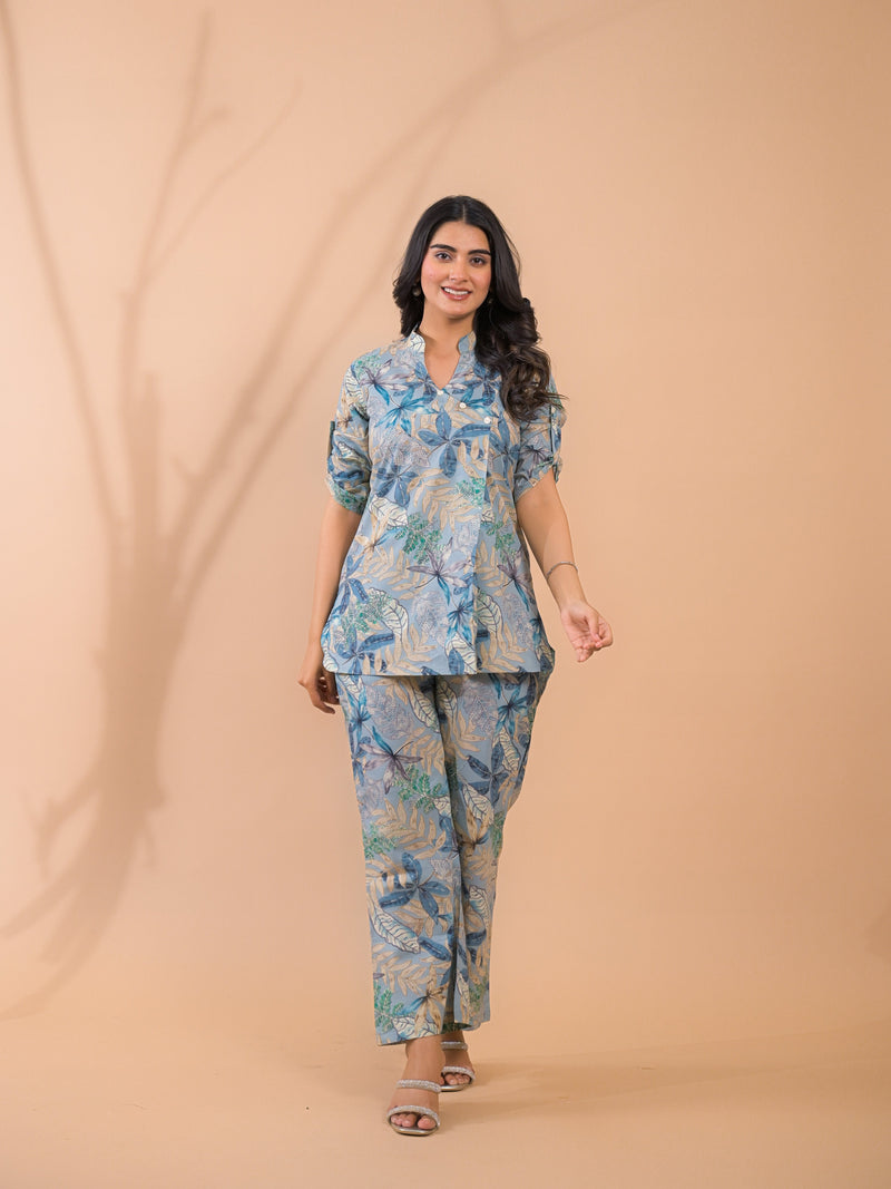 Light Blue Co-Ord Set with Palazzo Pants