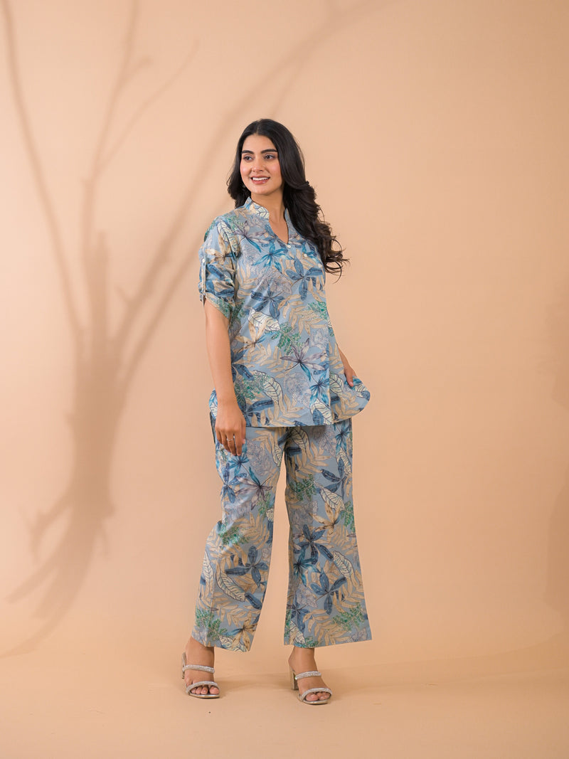 Light Blue Co-Ord Set with Palazzo Pants