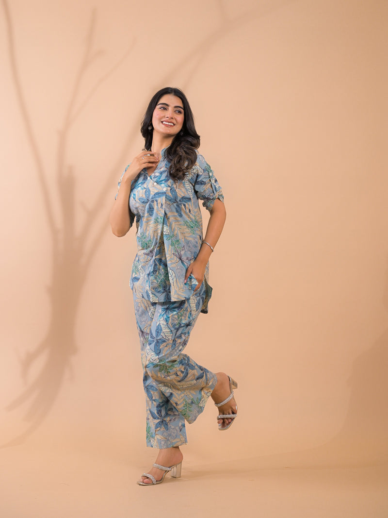 Light Blue Co-Ord Set with Palazzo Pants