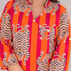 Tiger Print Orange Cotton Co-Ord Set