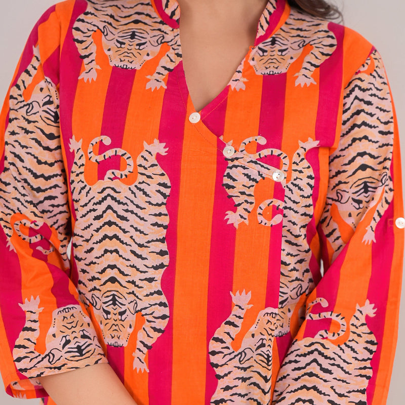 Tiger Print Orange Cotton Co-Ord Set