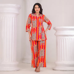 Tiger Print Orange Cotton Co-Ord Set