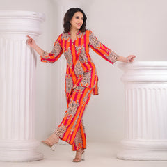 Tiger Print Orange Cotton Co-Ord Set