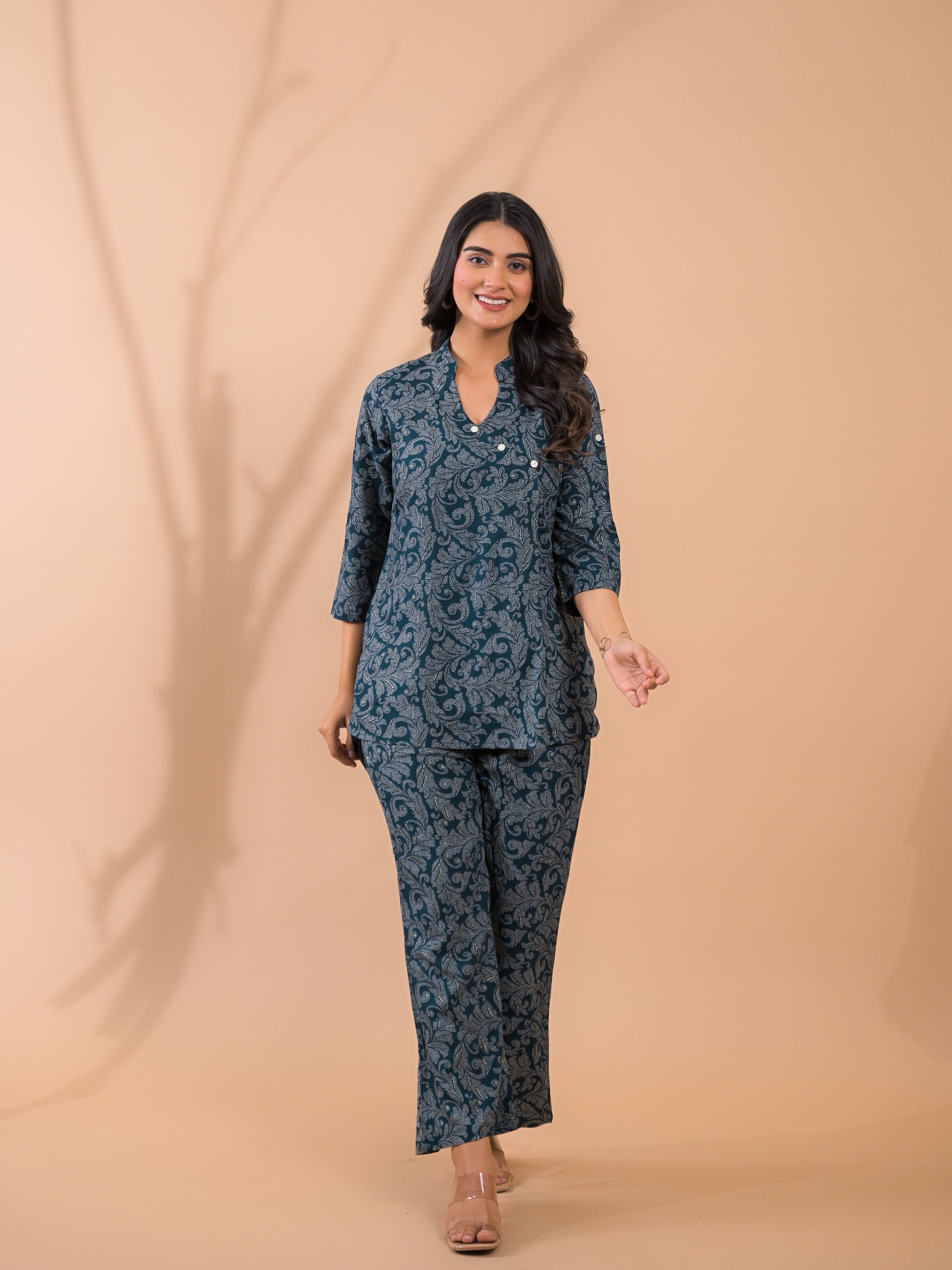 Dark Green Co-Ord Set with Palazzo Pants