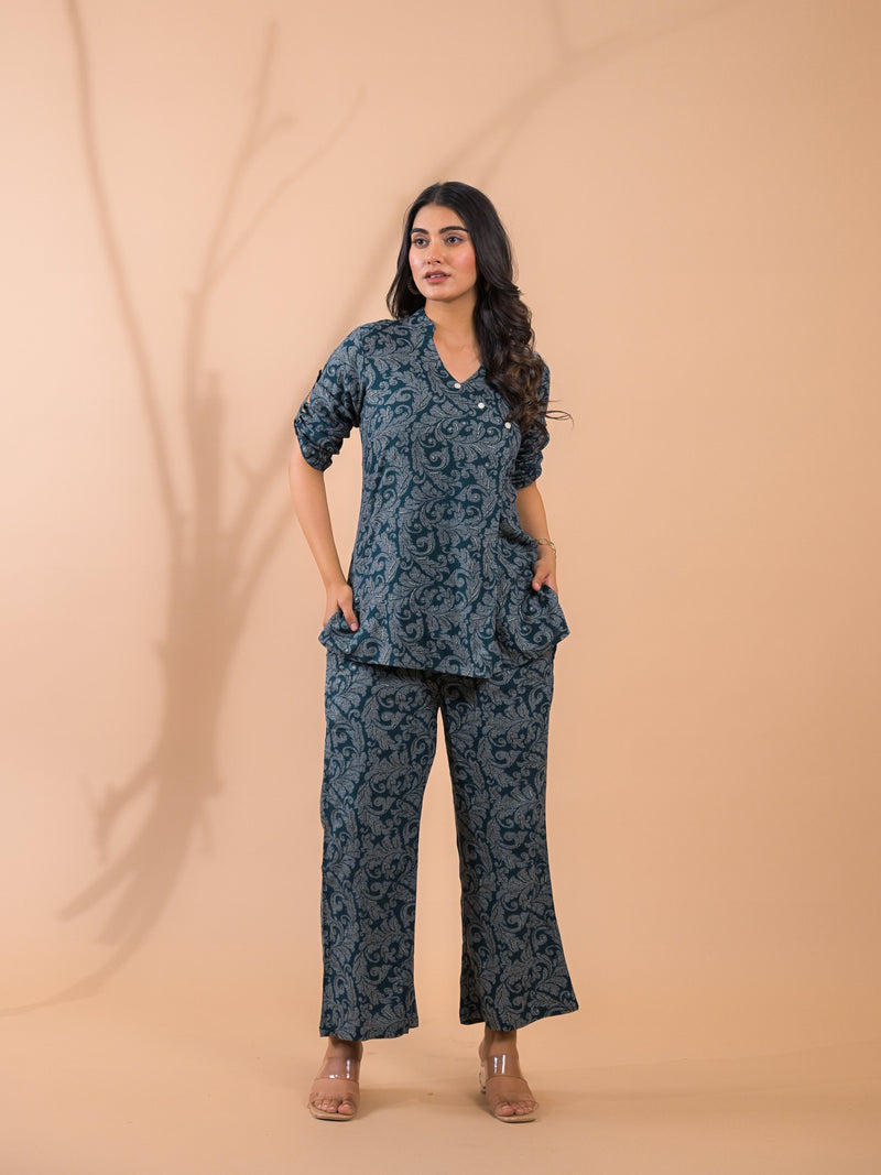 Dark Green Co-Ord Set with Palazzo Pants