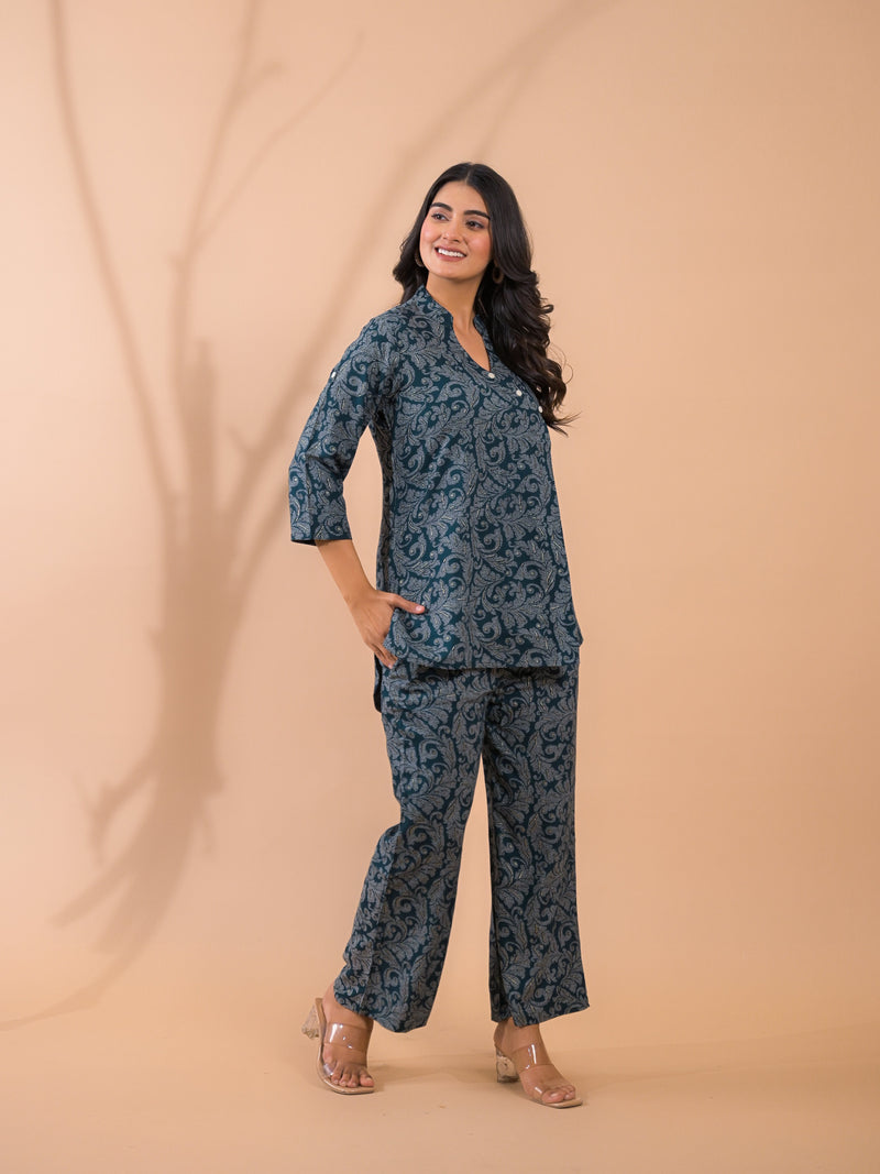 Dark Green Co-Ord Set with Palazzo Pants