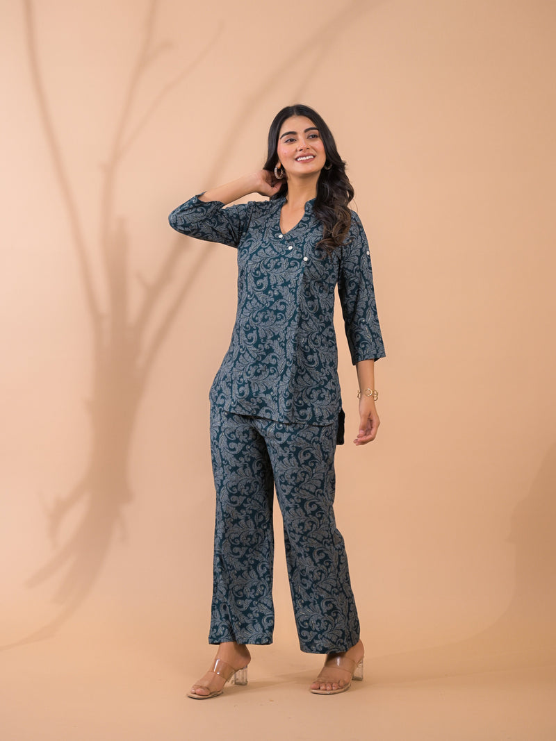 Dark Green Co-Ord Set with Palazzo Pants