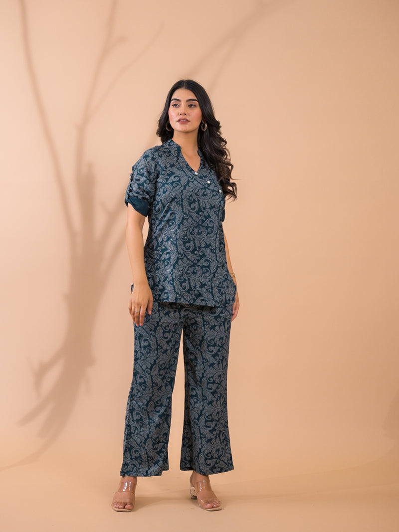 Dark Green Co-Ord Set with Palazzo Pants