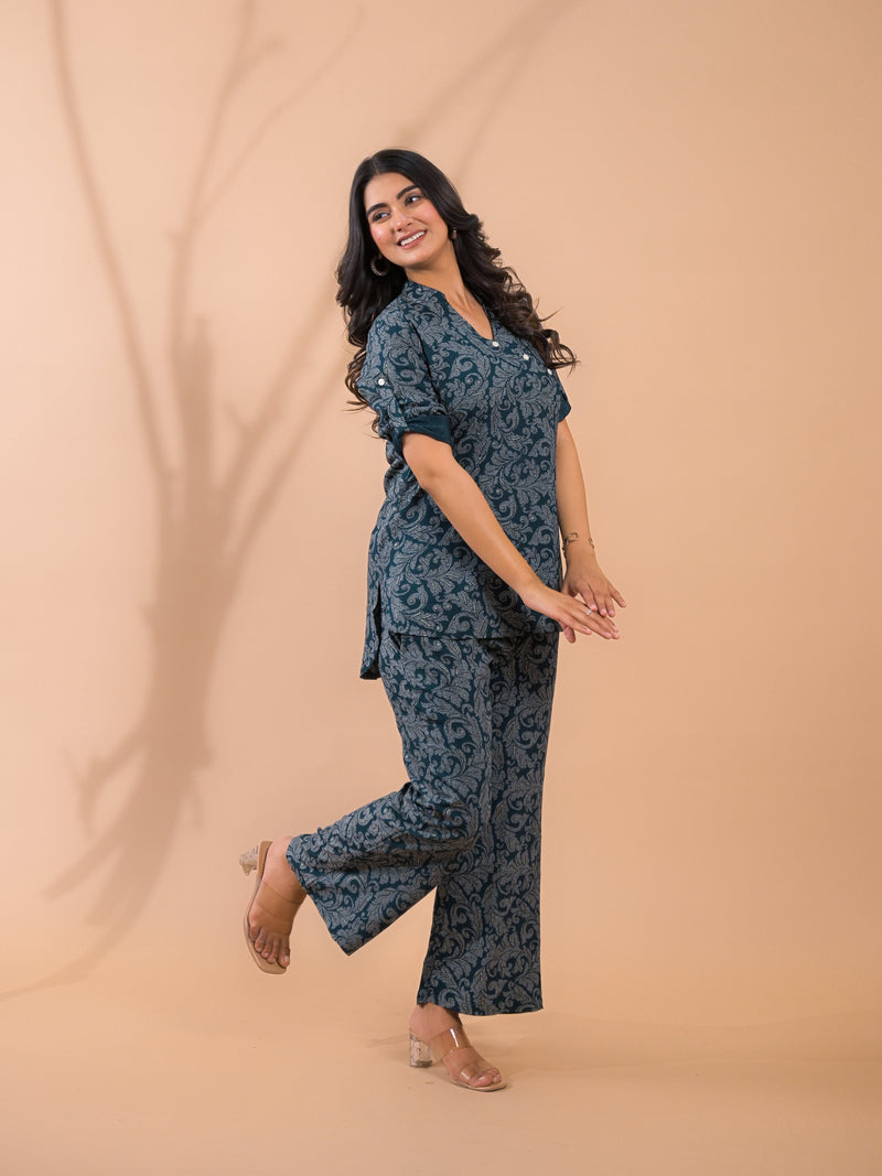 Dark Green Co-Ord Set with Palazzo Pants