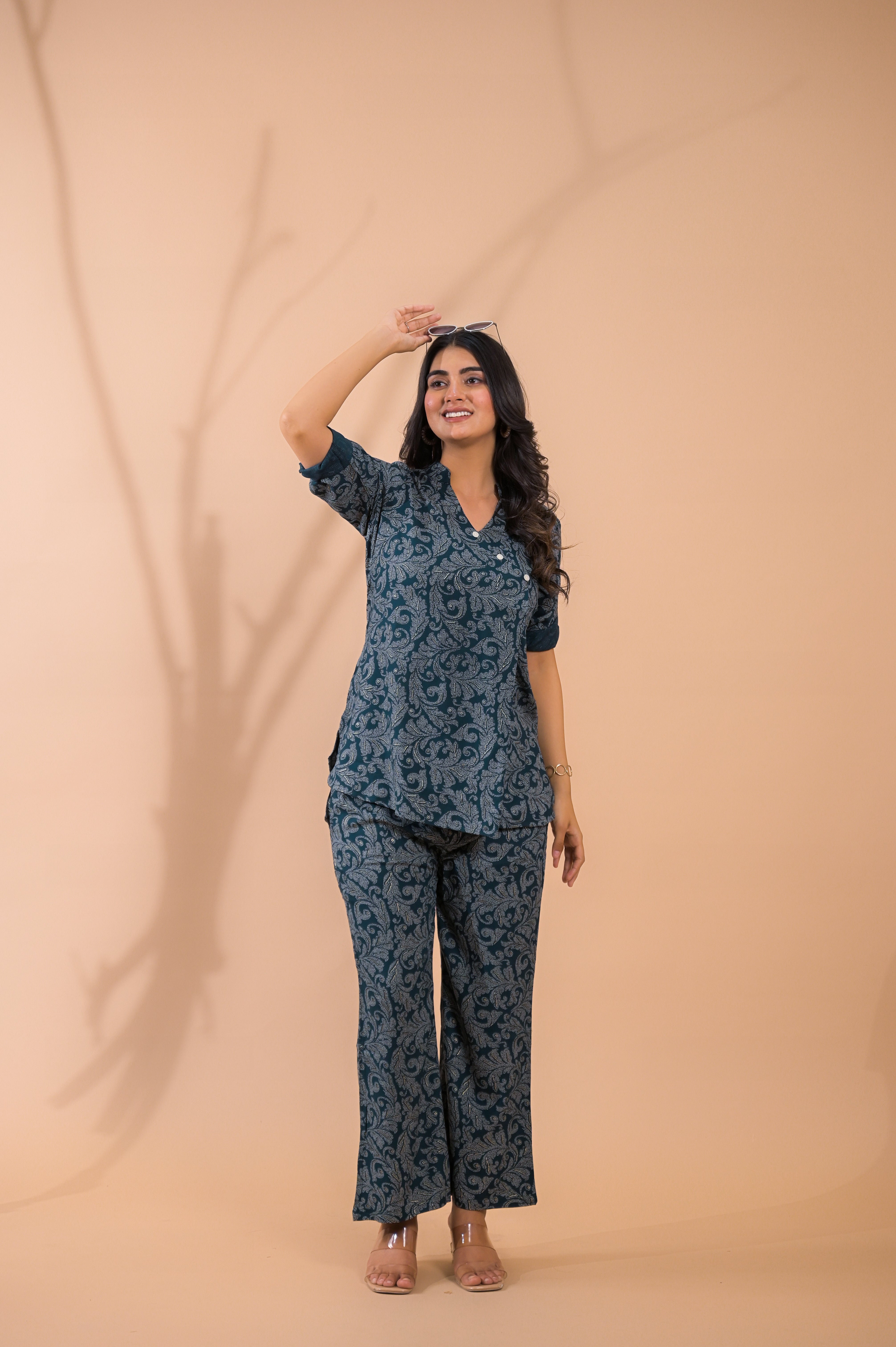 Dark Green Co-Ord Set with Palazzo Pants