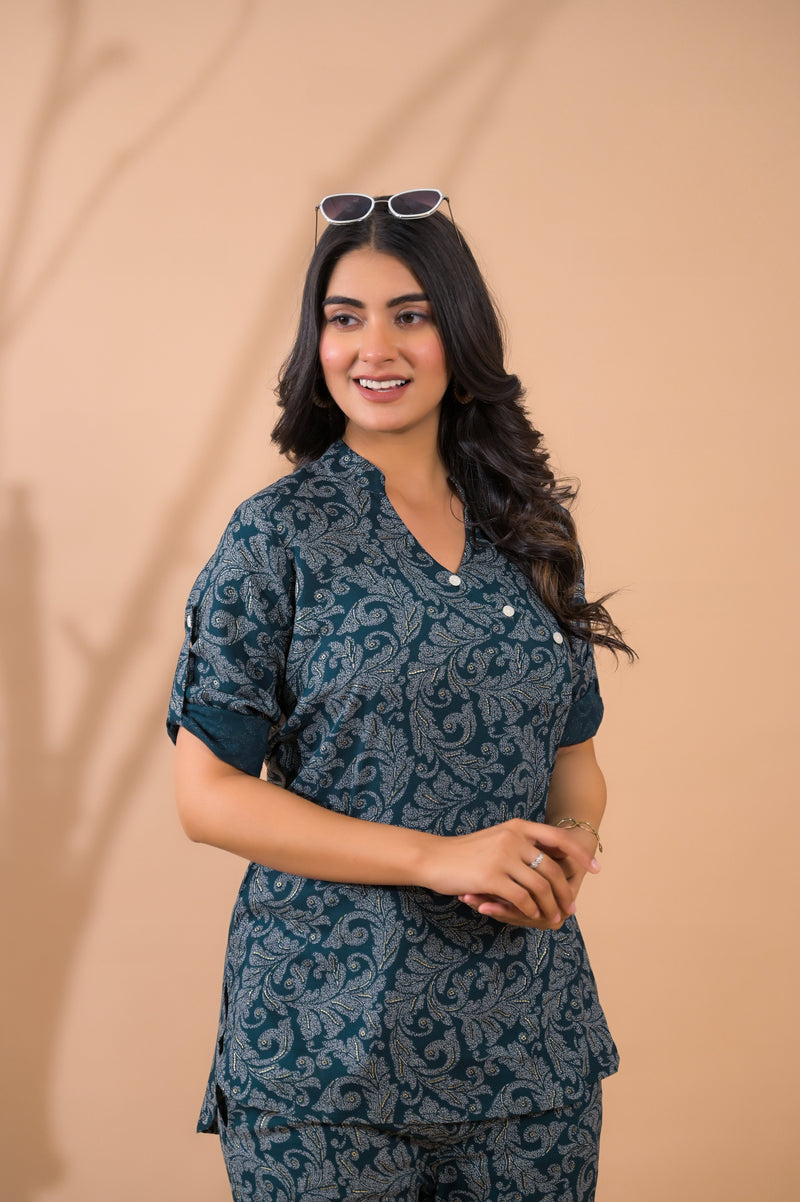 Dark Green Co-Ord Set with Palazzo Pants